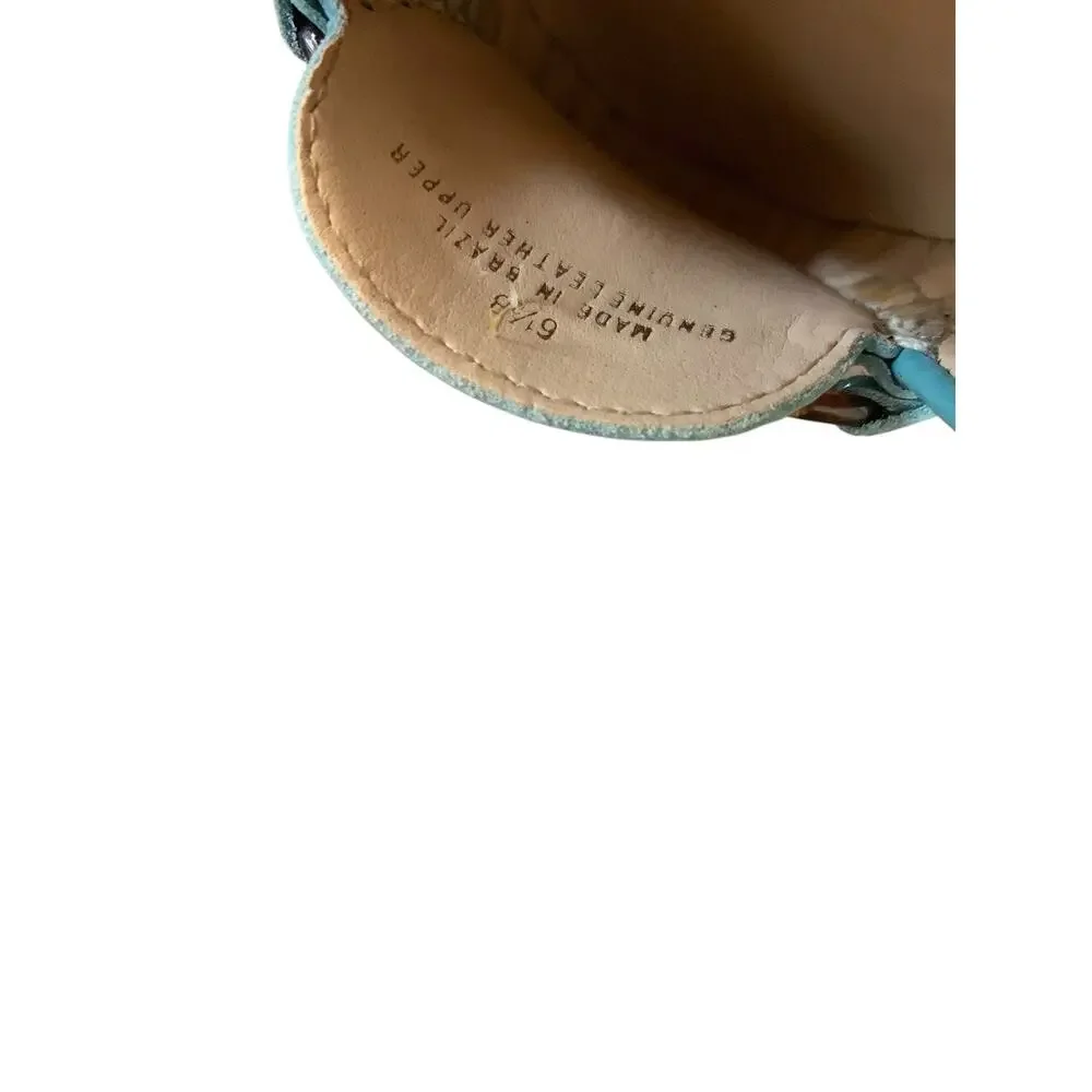 Talbots Teal Patent Leather Loafers Womens 6.5 B Chain Link Flats Brazil